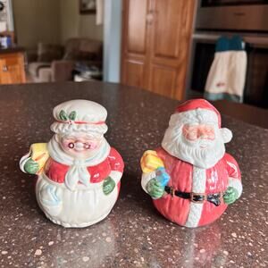 Hand Painted Creamer and Sugar Set Santa and Mrs. Claus Christmas
